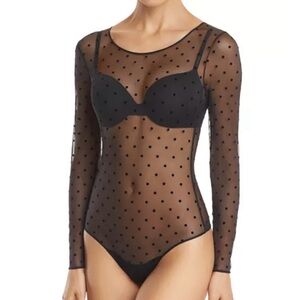 SPANX Sheer Fashion Long-Sleeve Dot Bodysuit L